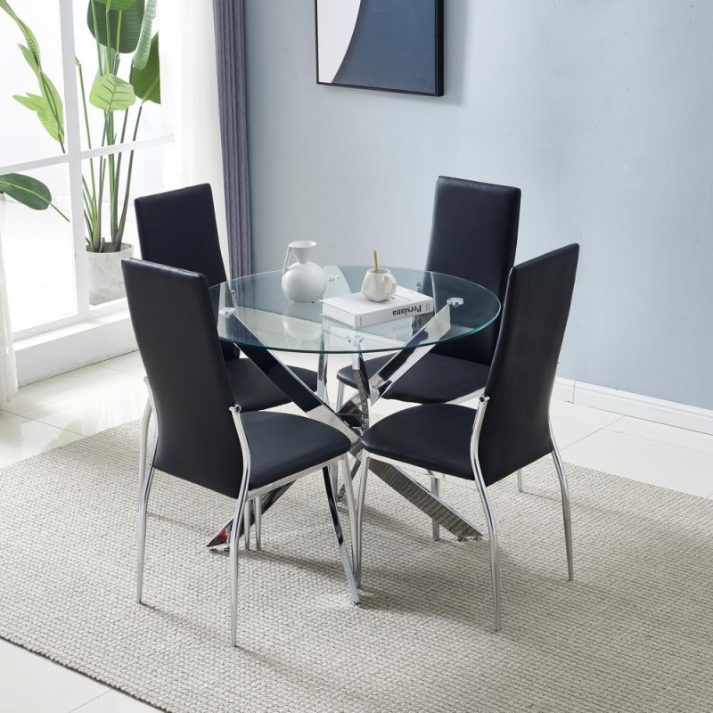 Winado 5 Piece Dining Table Set Dining Table & 4 Leather Chairs,Glass Top Kitchen Dining Room