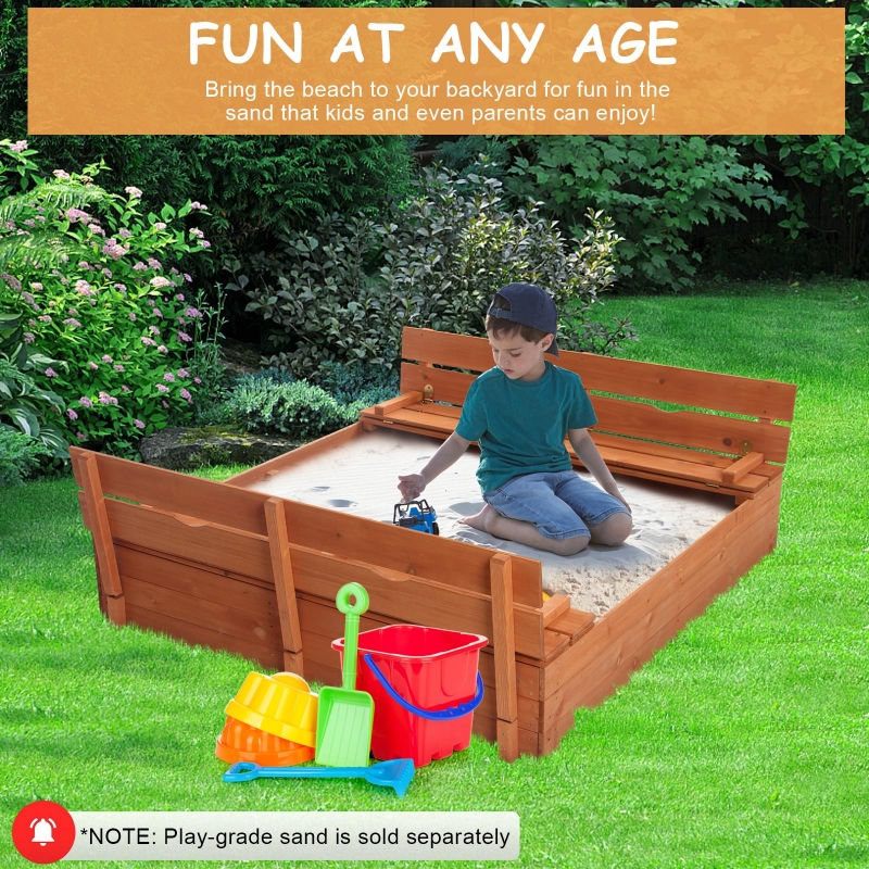 Winado Wooden Sandbox with 2 Benches & Lid for 23 Kids Outdoor