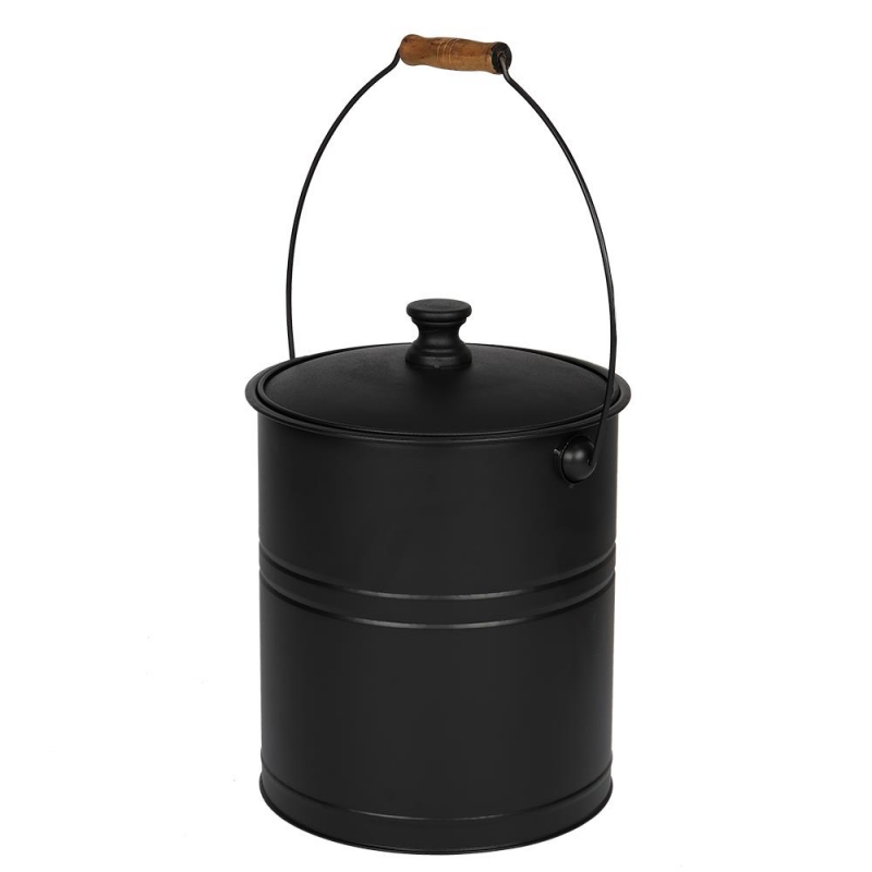 Winado 3 Gal Classic Steel Fireplace Ash Bucket with Lid Black winado