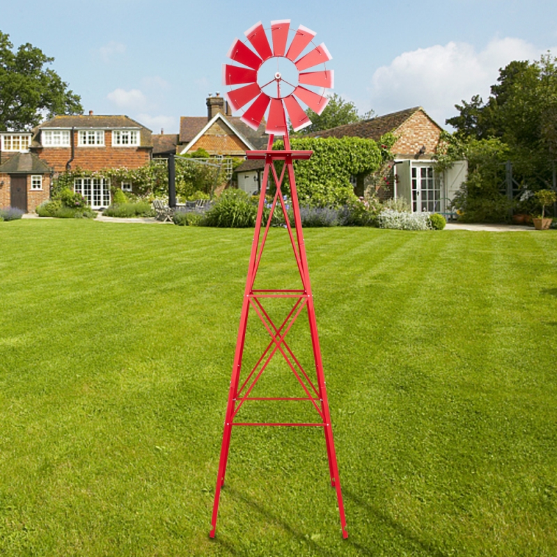 Winado 8FT Weather Resistant Yard Garden Windmill Red - winado