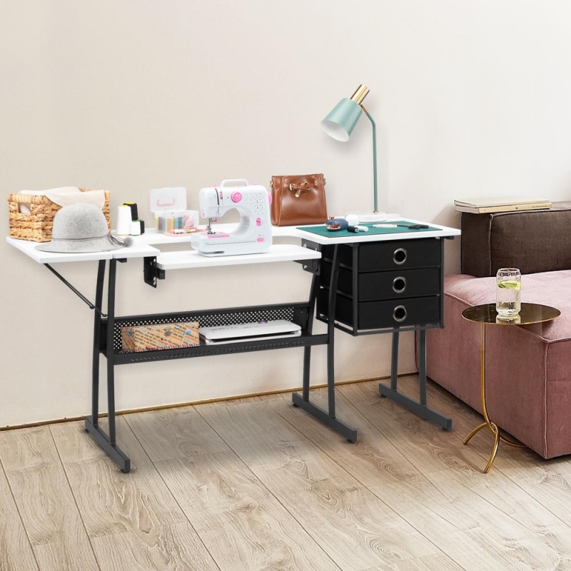 Winado Sewing Machine Table with Wire Mesh Drawers, Desk for Hobby ...