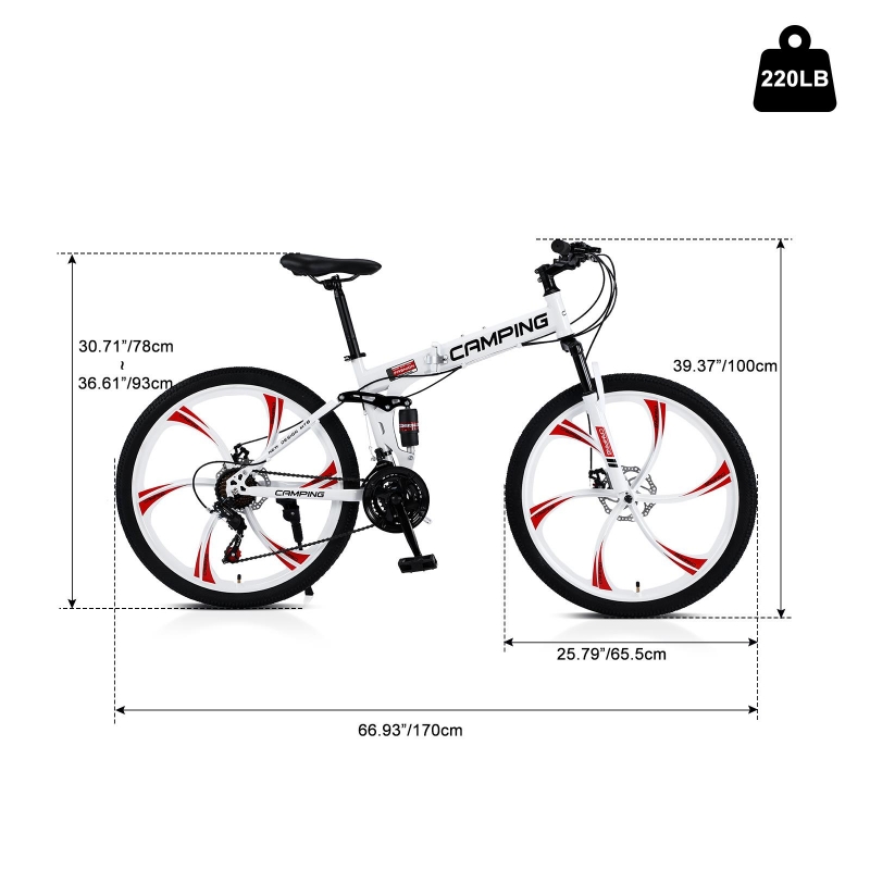 Campingsurvivals 26 inch Adult Folding Mountain Bike 21 Speed, White