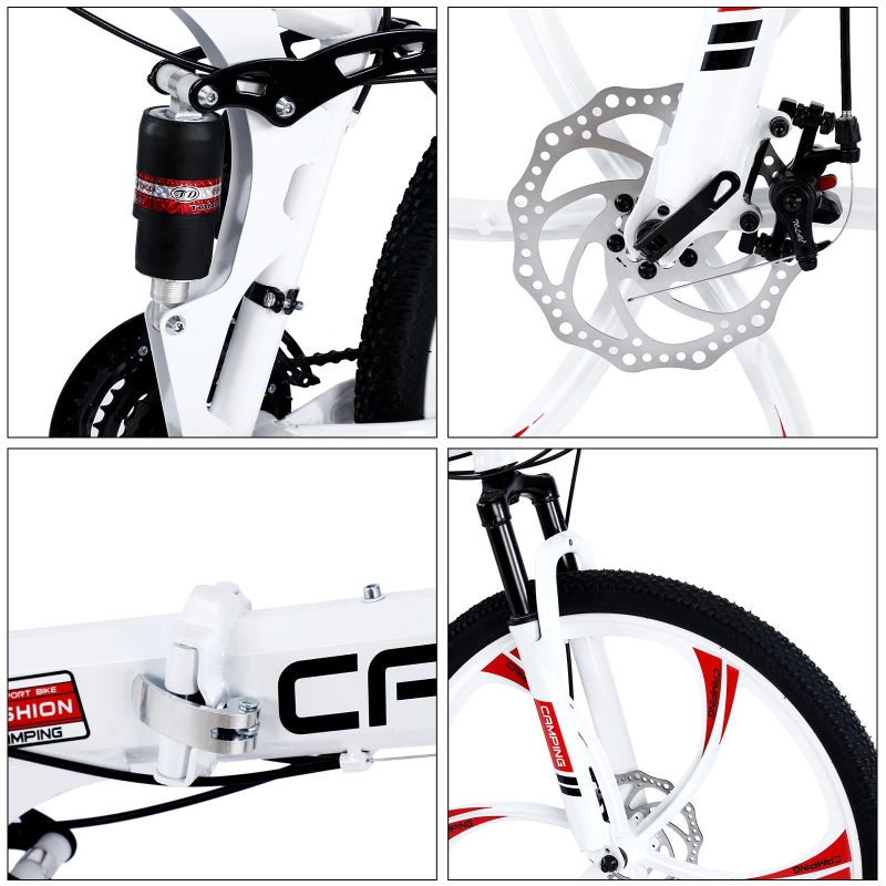Campingsurvivals 26 inch Adult Folding Mountain Bike 21 Speed, White