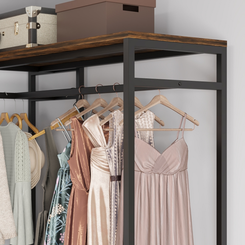 closet organizer for long dresses 8FT Heavy Duty Closet Organizer System, Walk In Closet System with 13  Shelves and 2 Wood Drawers