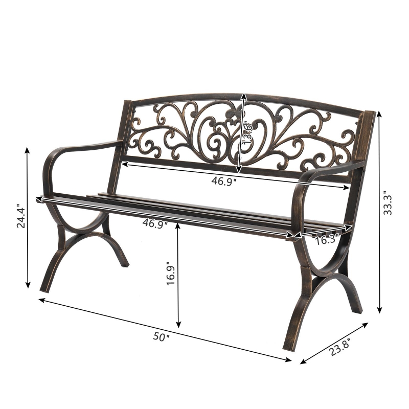 Winado Patio Garden Bench Outdoor Metal Bench Park Yard Furniture Cast