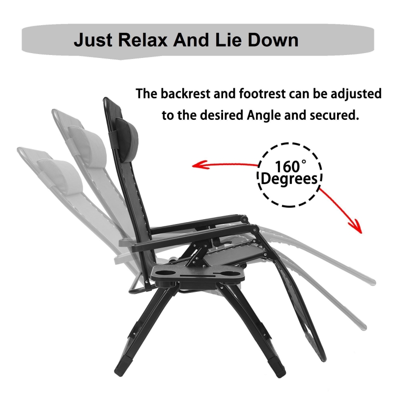 Winado Oversized Zero Gravity Chair with Cup Holder and Headrest Black