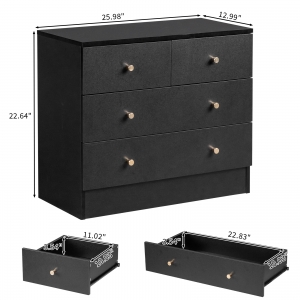 small dresser black MIKEL - Chest of 3 Drawers and 2 Doors - Bedroom Dresser Storage Cabinet  Sideboard - Concrete / Black Gloss H29 1/2